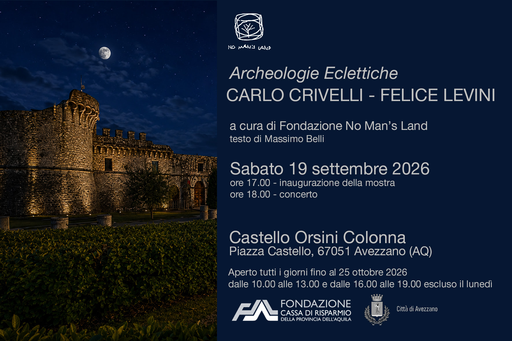 CARLO CRIVELLI e FELICE LEVINI. Archeologie Eclettiche Avezzano AQ - 19 settembre - 25 ottobre 2026